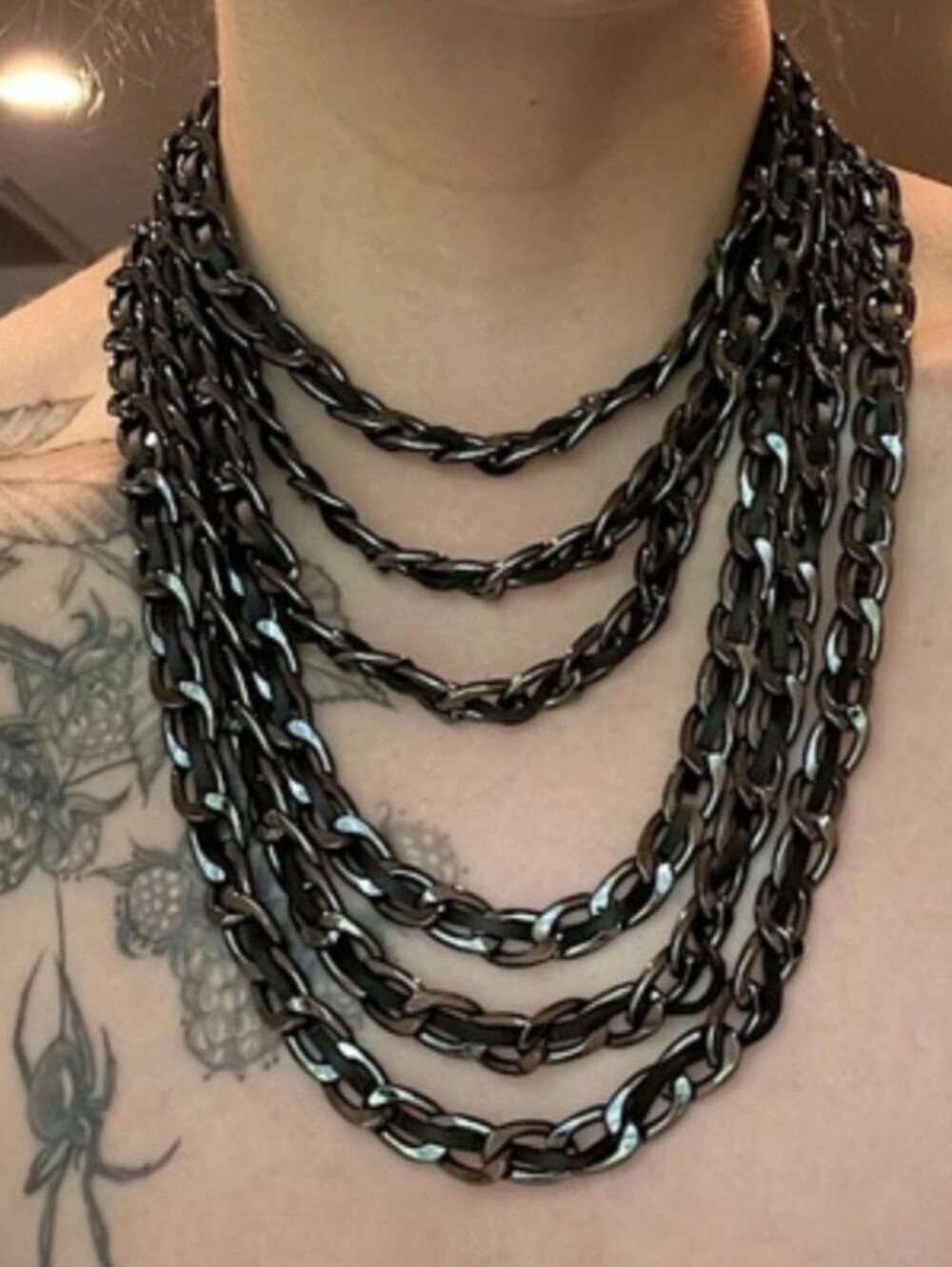 Multi-Layer Chain And Leather Statement Necklace